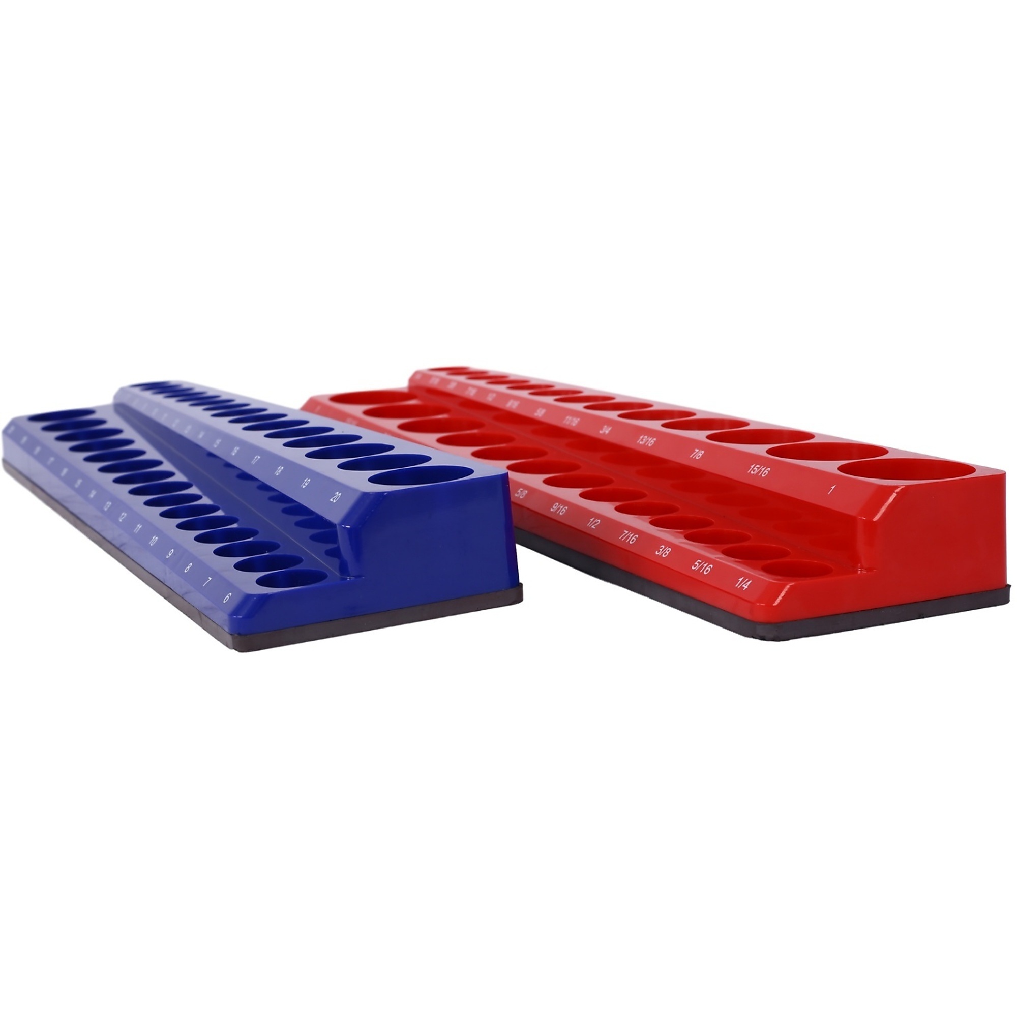 6-Piece Magnetic Socket Organizer Set Includes 1/4", 3/8", 1/2" Drive Metric SAE Socket Trays, Red and Blue